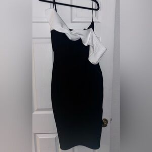 Black and White Asymmetrical One Shoulder Cocktail Dress